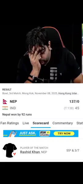 Nepal wins the match by 92 runs with India in ongoing Hongkong Sixes cricket tournament. 😮#nepalcricket241 