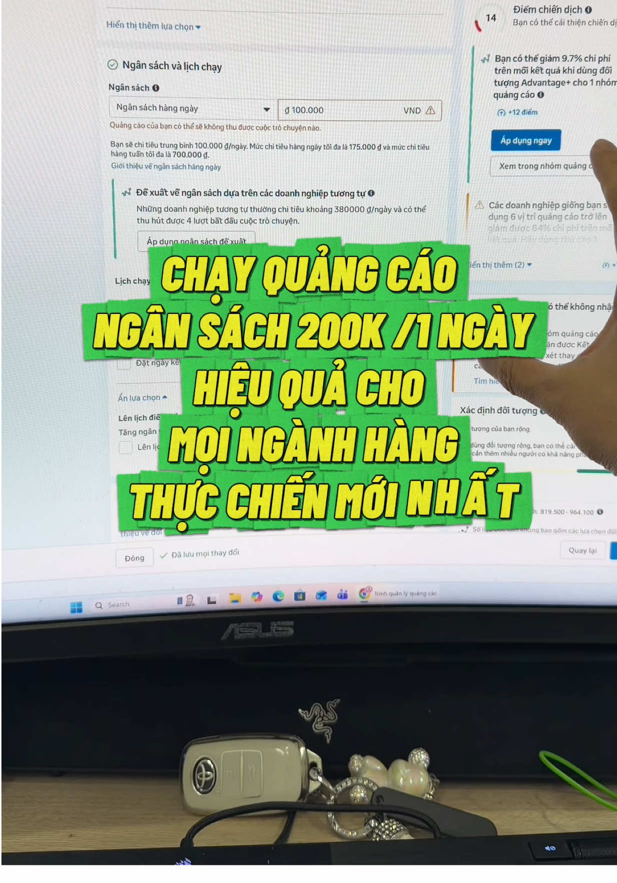 Chạy Quảng Cáo ngân sách 200k/1 ngày theo tư duy thuật toán ít bị cạnh tranh đối thủ #kinhdoanh #banhangonline #thehienads #facebookads 
