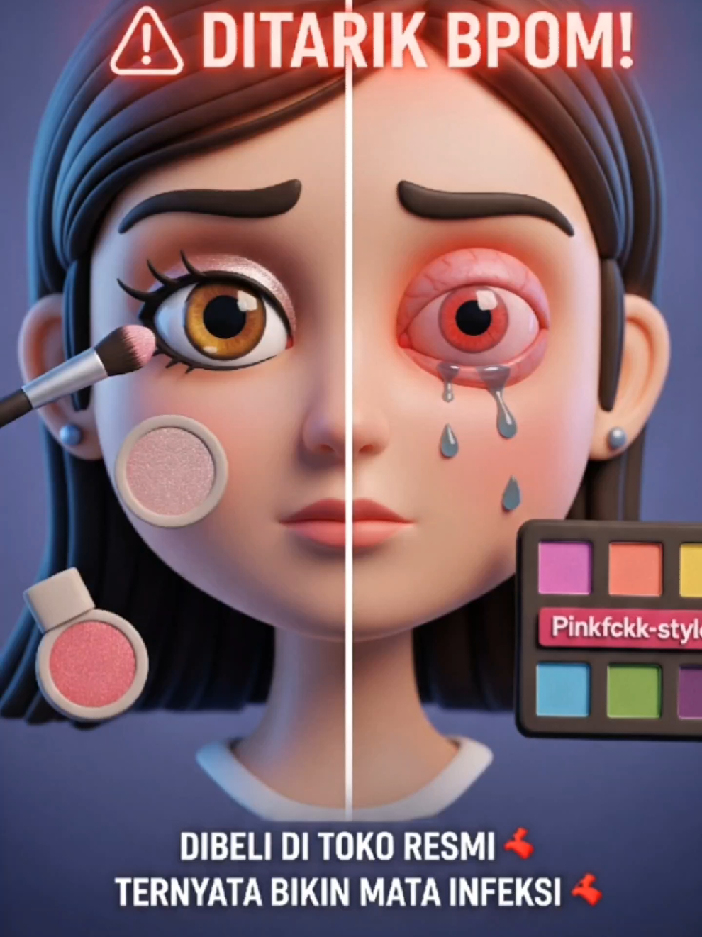 Makeup viral belum tentu aman! Baru-baru ini, BPOM menarik 3 produk Pin*** karena mengandung pewarna berbahaya yang bikin banyak pengguna ngalamin mata bengkak, iritasi, bahkan benjolan kalazion. 😢 Banyak korban bilang, mereka beli dari toko resmi dan nggak nyangka efeknya separah itu. Kasus ini jadi pengingat penting buat kita semua: cantik itu harus aman. Selalu cek nomor BPOM dan bahan aktif sebelum pakai kosmetik, terutama yang viral di TikTok. ⚠️ Yuk bantu share biar makin banyak yang tahu, dan tulis “lanjut” kalau kamu mau aku bahas brand lain yang ternyata berbahaya juga! 💋 AI POWERED by: @capcutindonesia  #capcut #capcutpioneer #hitstabfontchange  #pioneertemplate #pinkflash 