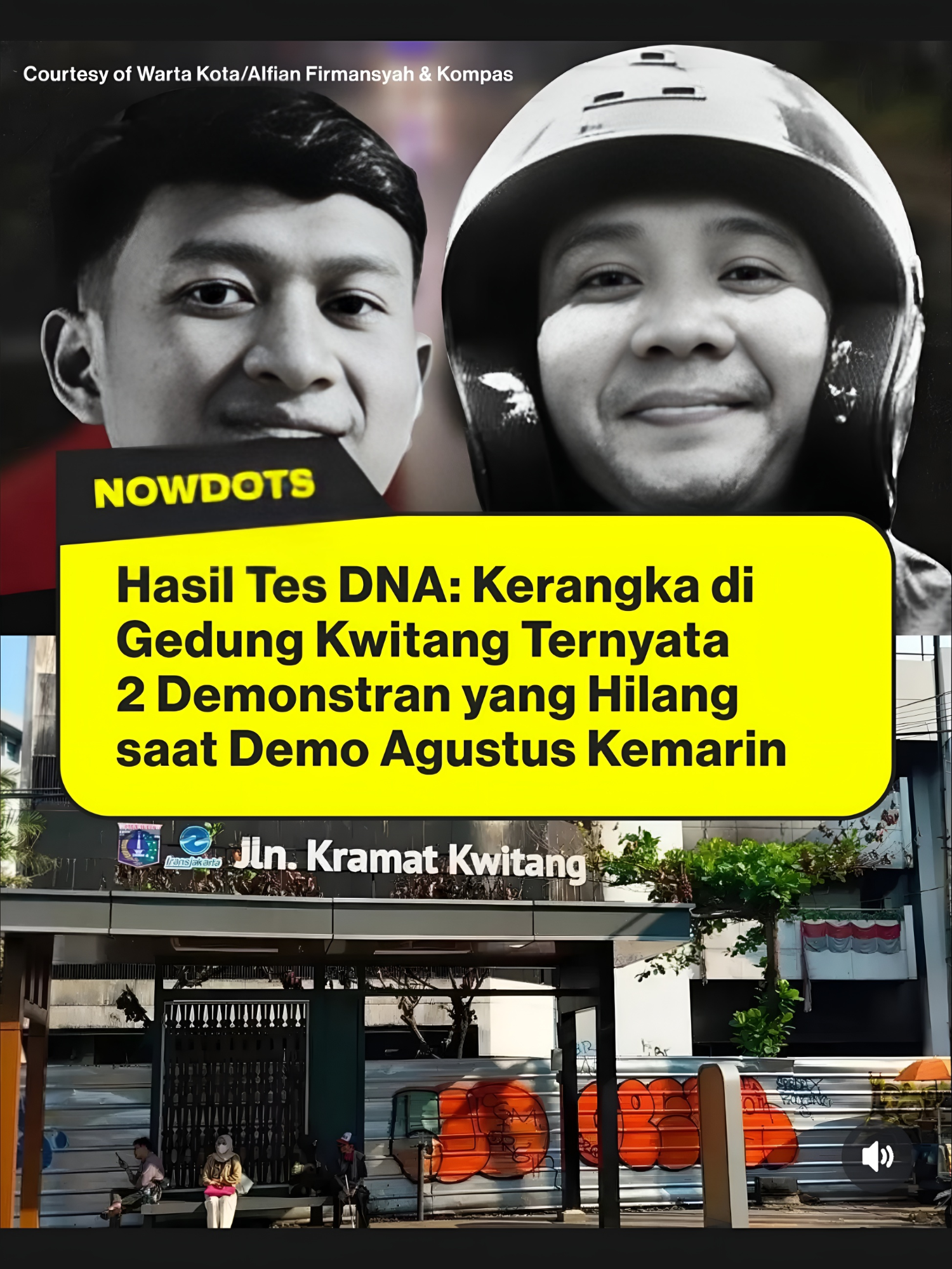Hilang atau sengaja dihilangkan 🤔 NB: Polri mengonfirmasi identitas dua kerangka manusia yang ditemukan di lantai 2 Gedung ACC, Kwitang, Jakarta Pusat, pada 30 Oktober lalu. Hasil tes DNA Pusdokkes Polri menunjukkan bahwa kerangka tersebut milik Reno Syahputra Dewo dan Muhammad Farhan Hamid, dua orang yang dilaporkan hilang usai demonstrasi besar pada akhir Agustus 2025. Pemeriksaan DNA dilakukan melalui sampel tulang dan gigi, dan hasilnya diumumkan oleh Brigjen Sumy Hastry Purwanti dalam konferensi pers di RS Polri, yang juga dihadiri keluarga korban, KontraS, dan Komnas HAM. Kapolres Jakarta Pusat, Kombes Susatyo Purnomo Condro, menjelaskan bahwa dua kerangka tersebut baru ditemukan karena gedung tempat kejadian sebelumnya terbakar saat aksi demo dan tidak pernah dibersihkan. Jenazah yang hangus tertimbun reruntuhan baru ditemukan ketika tim teknis hendak melakukan renovasi bangunan. Polisi menyampaikan belasungkawa kepada keluarga korban dan menegaskan penyelidikan akan terus dilanjutkan untuk mengungkap kronologi dan penyebab kematian kedua korban secara menyeluruh. #news #demonstran #2demonstranyanghilang
