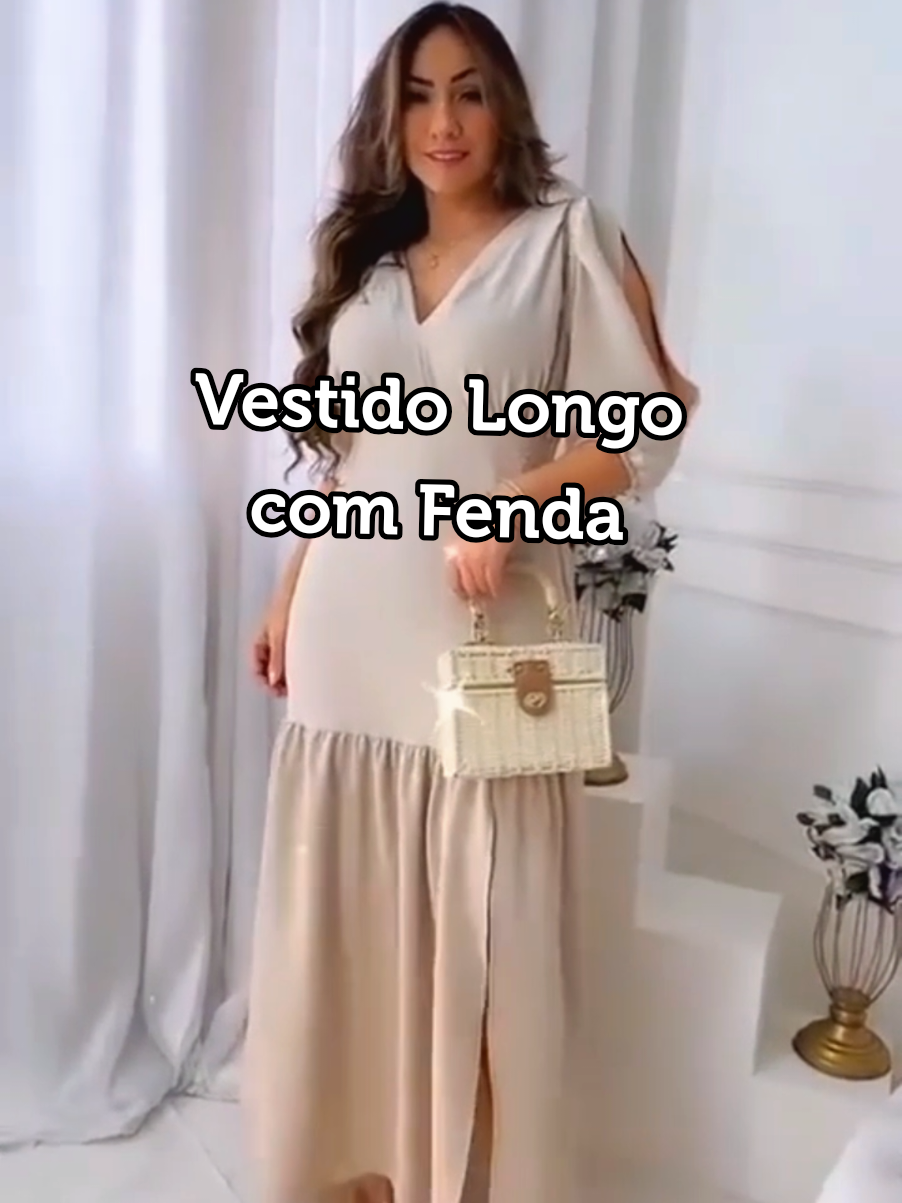 Vestido Longo Babado Fenda Manga 3/4 Princesa ✨️👗 #vestidolongo #vestidocomfenda #vestidoelegante #vestido 