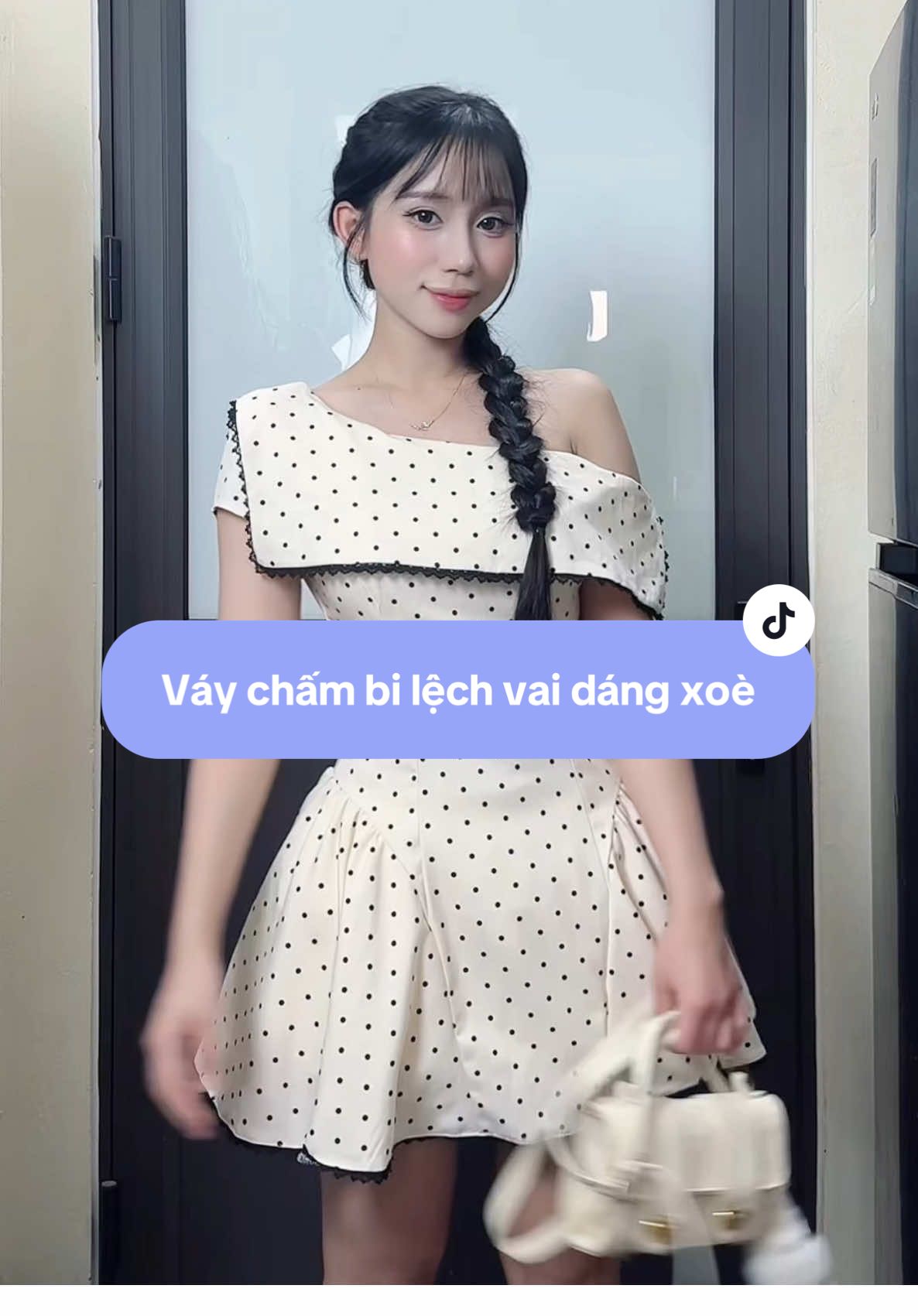 Váy chấm bi lệch vai dáng xoè#fyp #foryou #xuhuong #viral #review #vaychambi #vaytieuthu #trending 