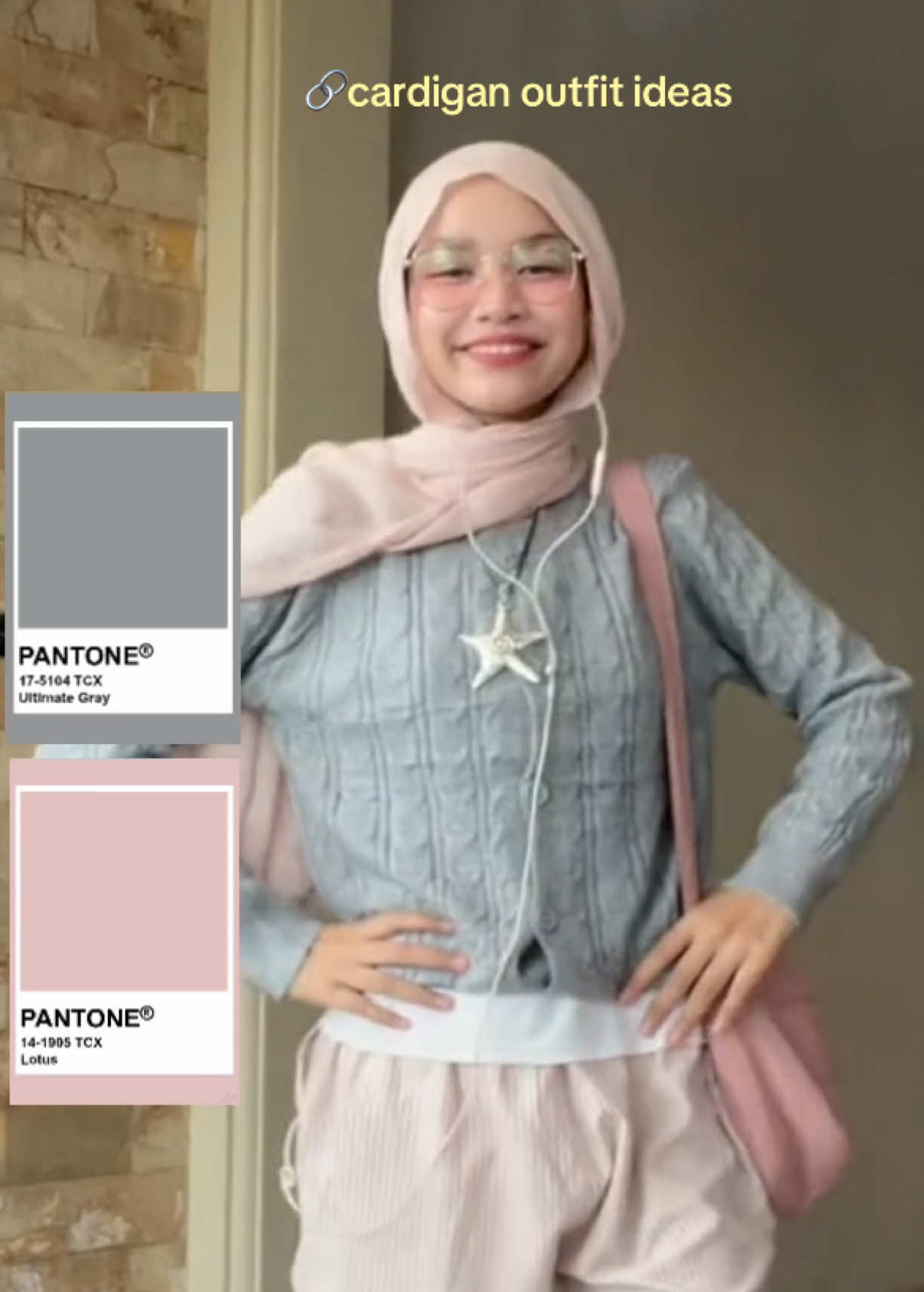 Membalas @iell🐧 color combo pink and grey🩷🩶 #outfitideas #pinkgrey #pantonecolor #colorcombo #cardiganoutfitideas 
