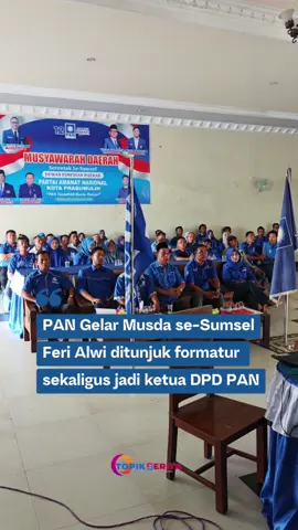 Prabumulih, 8 November 2025 – Dalam Musyawarah Daerah se-Sumatera Selatan Partai Amanat Nasional, Ferry Alwi resmi ditunjuk sebagai formatur. Penunjukan ini sekaligus mengesahkan penggantian kepemimpinan lama Ketua DPD Partai PAN Kota Prabumulih. Ferry Alwi menyampaikan harapannya bahwa di kepemimpinannya nanti, para kader Partai PAN Kota Prabumulih dapat menembus lingkaran eksekutif, baik dengan merebut kursi wali kota maupun wakil wali kota Prabumulih. Dengan begitu, diharapkan Partai PAN semakin berperan aktif dalam pembangunan daerah.