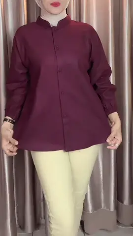 MKZ STORE_ KHARIIN Shirt Kemeja Linen Wanita Kantoran Polos Kerah Sanghai Lengan Karet#kemeja #kemejawanita #kemejaoversize #fypage #fyp 