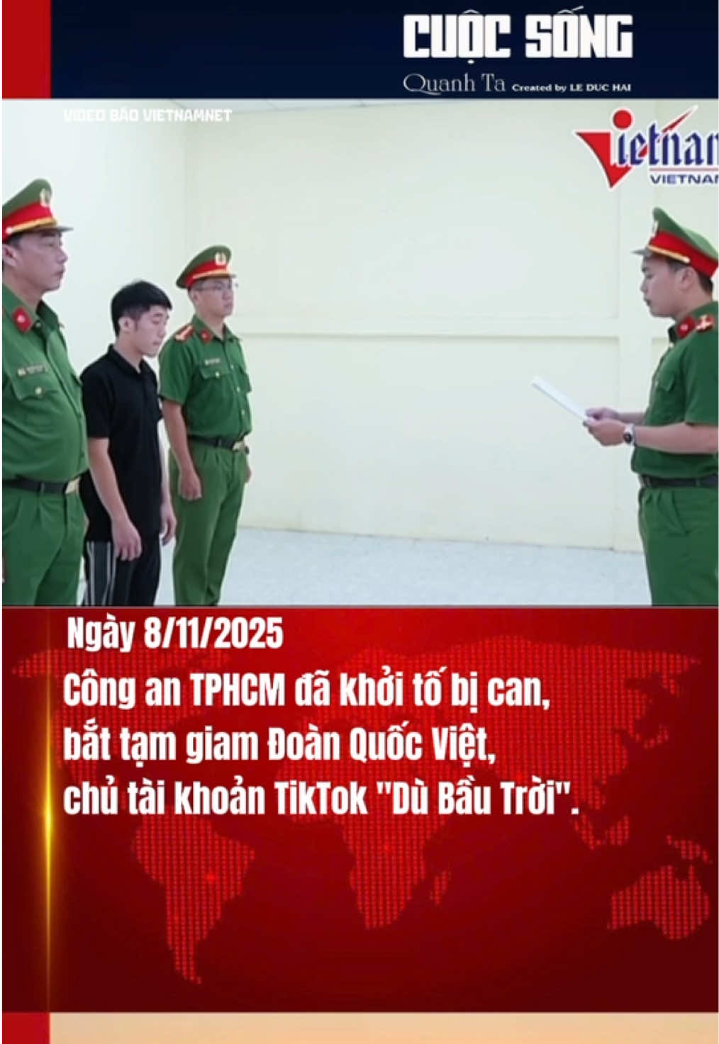 Ngày 8/11, Cơ quan CSĐT Công an TPHCM đã ra quyết định khởi tố bị can, bắt tạm giam Đoàn Quốc Việt (SN 2003, ngụ tại TP Hà Nội), chủ tài khoản TikTok 