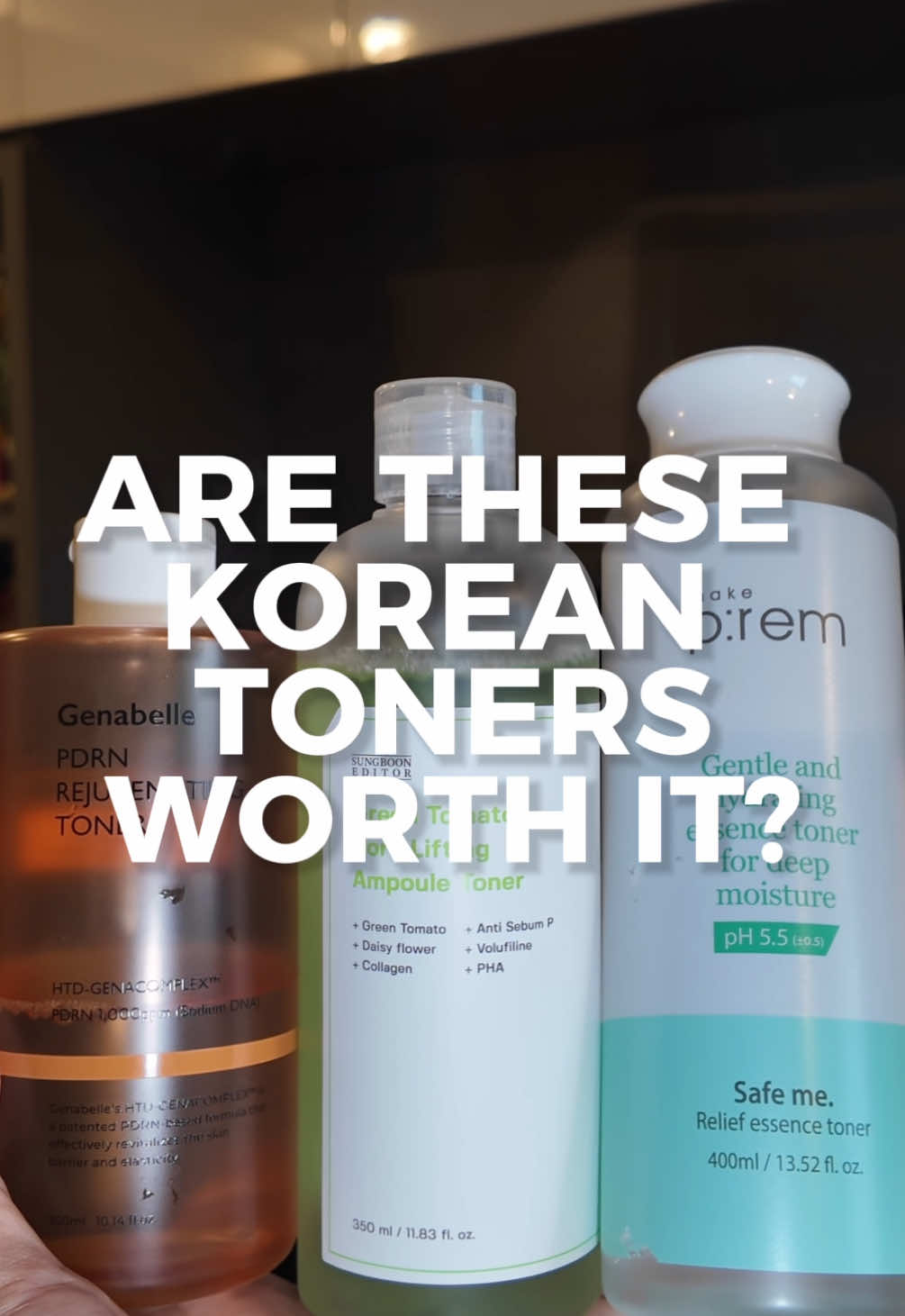 Rating these jumbo-sized Kbeauty toners based on whether I’d repurchase them again! Have you tried anything from these brands before? Brands mentioned: @Sungboon Editor Singapore  @Genabelle USA  @makeprem  #tiktoksg #skincare #kbeauty #toners 