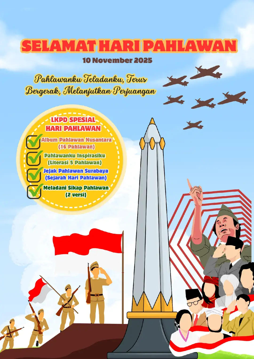 WAJIB PUNYA! Untuk mengisi kegiatan memperingati hari pahlawan besok ayo ajak anak kita meneladani sikap kepahlawanan.  File siap cetak bisa diunduh lewat link di bio.. #haripahlawan #haripahlawanindonesia #lkpd #kelas #sejarah