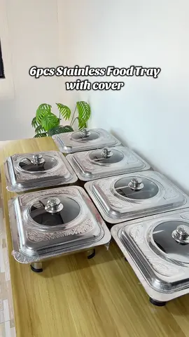 Grabe napaka mura nalang pala nitong Stainless Food Tray with cover at 6pcs na ang ganda pa ng quality! 💯😍 #stainlessfoodtray #foodtray #foodwarmer #servingtray #stainlesssteel 