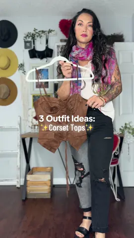 🍂Three ways to wear the new Brown Corset Bustier Top from my boutique🍂 ✨Which outfit is your fave? 1, 2, or 3?? . . . #darkfeminine #thehouseofgentry #outfitinspo #corset #bustier 