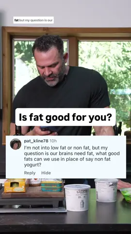 Comment: I’m not into lowfat or nonfat, but my question is our brains need fat. What good fats can we use in place of say nonfat yogurt? Your brain needs Omega-3s, Omega-6s, and Monounsaturated Fats. If you’re eating animal protein throughout the day, you are getting all of the Saturated Fat you need. And, in fact, you may be at risk for getting too much Saturated Fat. Seafood is a primary example of Omega-3s. You should be getting at least two 4oz servings of wild-caught seafood per week. If you don’t like seafood, you should be supplementing with a reputable brand, like @NordicNaturals, daily. Linoleic acid is an Omega-6 fatty acid that is contained in your mother’s breast milk and all brands of baby formula. As an adult, you can find it in sunflower seeds, sunflower oil, grapeseed oil, pumpkin seeds, walnuts, and peanuts. Monounsaturated Fats can be found in walnuts, almonds, almond butter, olives, olive oil, and avocado. Too much Saturated Fat can lead to a decline in cognitive function as we age and can also put you at increased risk for cardiovascular disease. If you eat enough animal protein, you do not need to worry about getting enough Saturated Fat in your diet.
