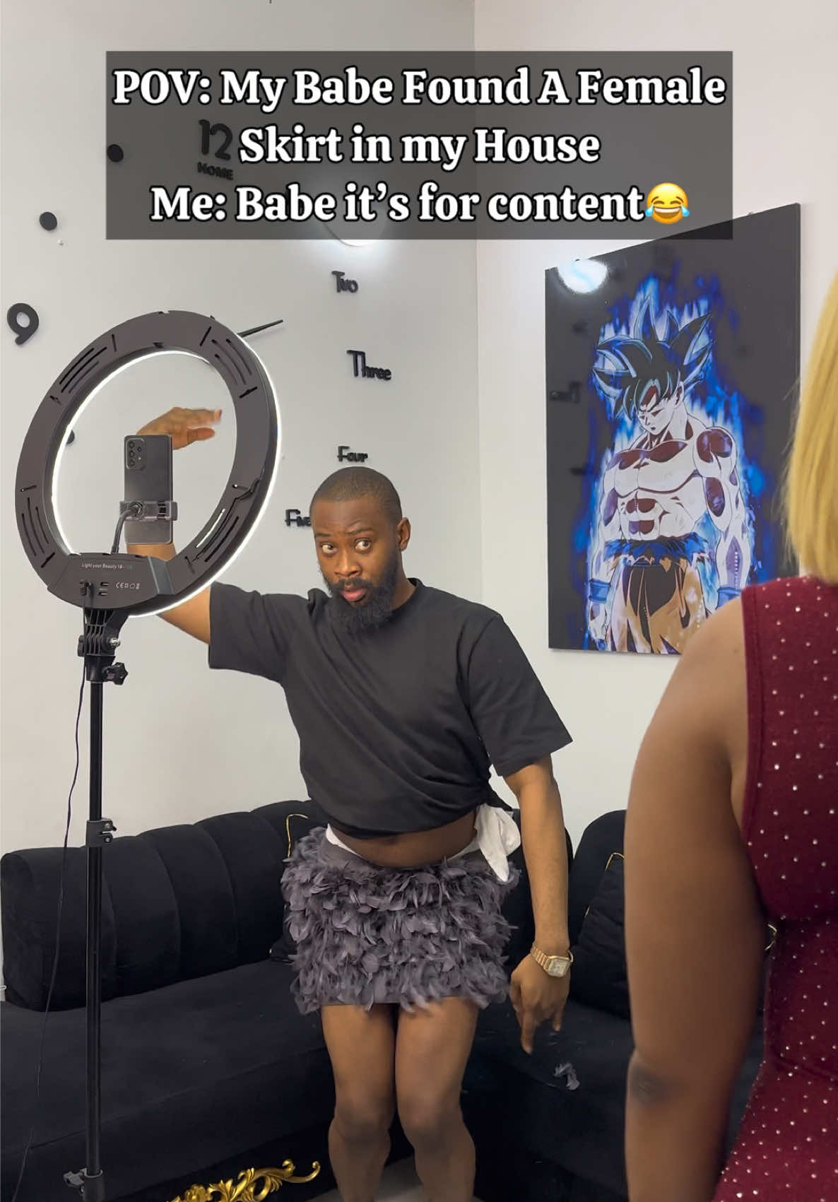 POV: My babe found a female skirt in my house 😂😂😂 #goviral #viral #mavo #ckay #meatpiechallenge 