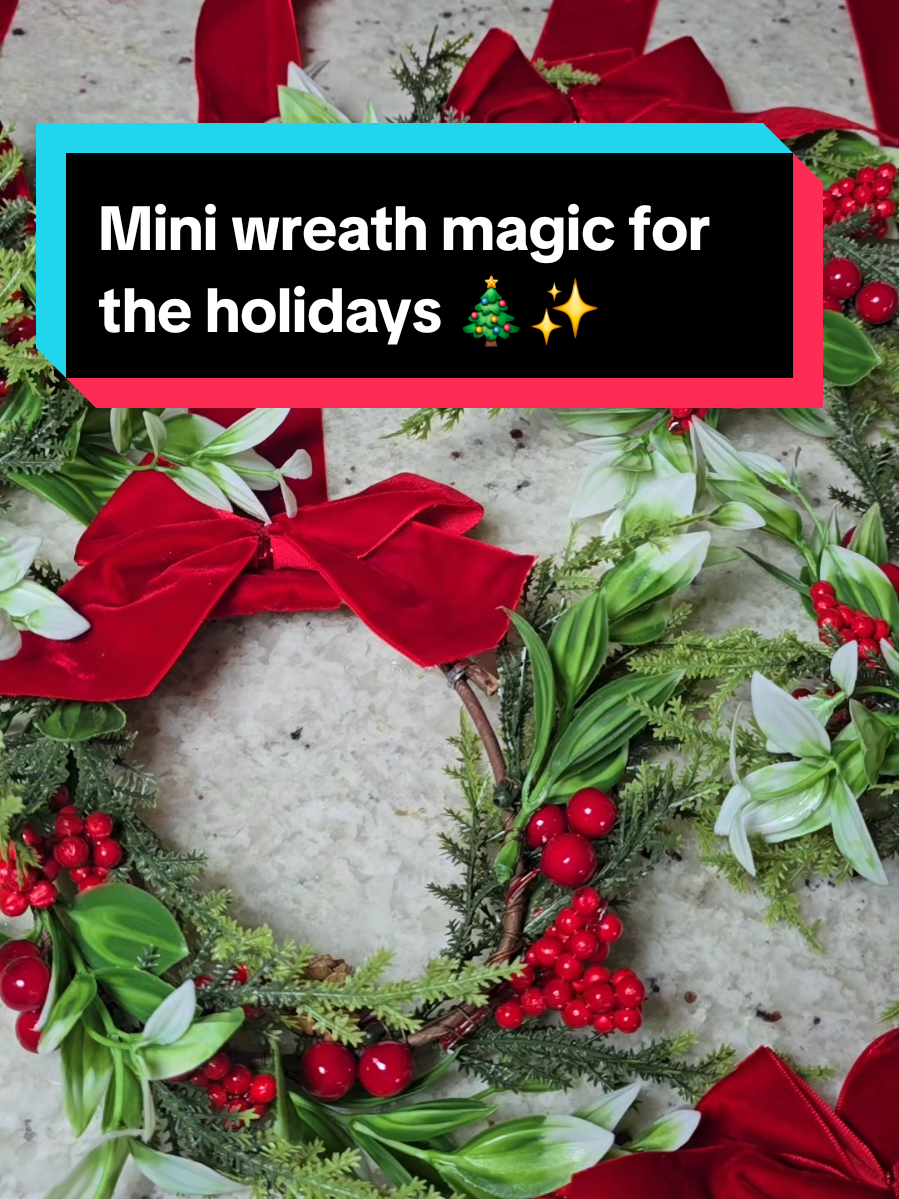 This gorgeous set of six mini wreaths comes attached to a luxurious velvet ribbon with a matching velvet bow — the perfect touch of festive elegance for your home! Hang them on your kitchen cabinet doors, the backs of your dining chairs, bar stools, windows, or even layered down a mirror or staircase. They instantly make any space feel cozy, classic, and ready for the holidays. Linked in the Orange Shopping Cart Showcase — grab them before they’re gone and make your home sparkle this season! #HolidayDecor #ChristmasWreaths #HomeDecorIdeas #FestiveHome #GroceryAndGlam  KEYWORDS: mini wreath set, velvet ribbon wreaths, Christmas decor ideas, cabinet wreaths, chair wreaths, bar stool wreaths, holiday decorating, Christmas home styling, festive kitchen decor, velvet bow wreath set, GroceryAndGlam