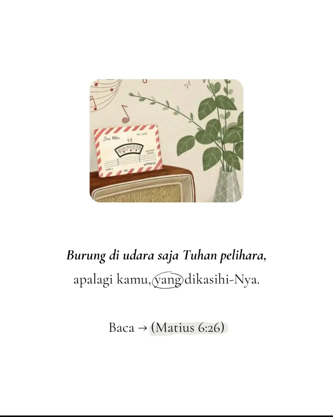 Matius 6:26 (TB)  Pandanglah burung-burung di langit, yang tidak menabur dan tidak menuai dan tidak mengumpulkan bekal dalam lumbung, namun diberi makan oleh Bapamu yang di sorga. Bukankah kamu jauh melebihi burung-burung itu? #storyrohanikristen #motivasirohani #fyp 
