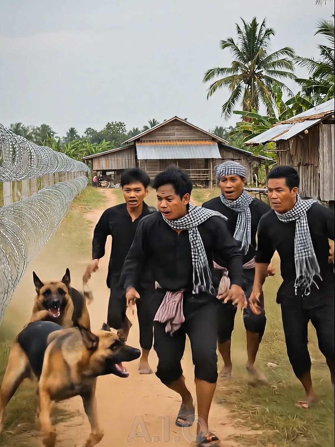 K9 German Shepherds Stop Men in Black from Breaching Wire Fence กองทัพสุนัข K9 เยอรมันเชพเพิร์ด เข้าขัดขวางกลุ่มชายชุดดำที่กำลังทำลายรั้วลวดหนาม #instantkarma #dog #armydog #aivideo