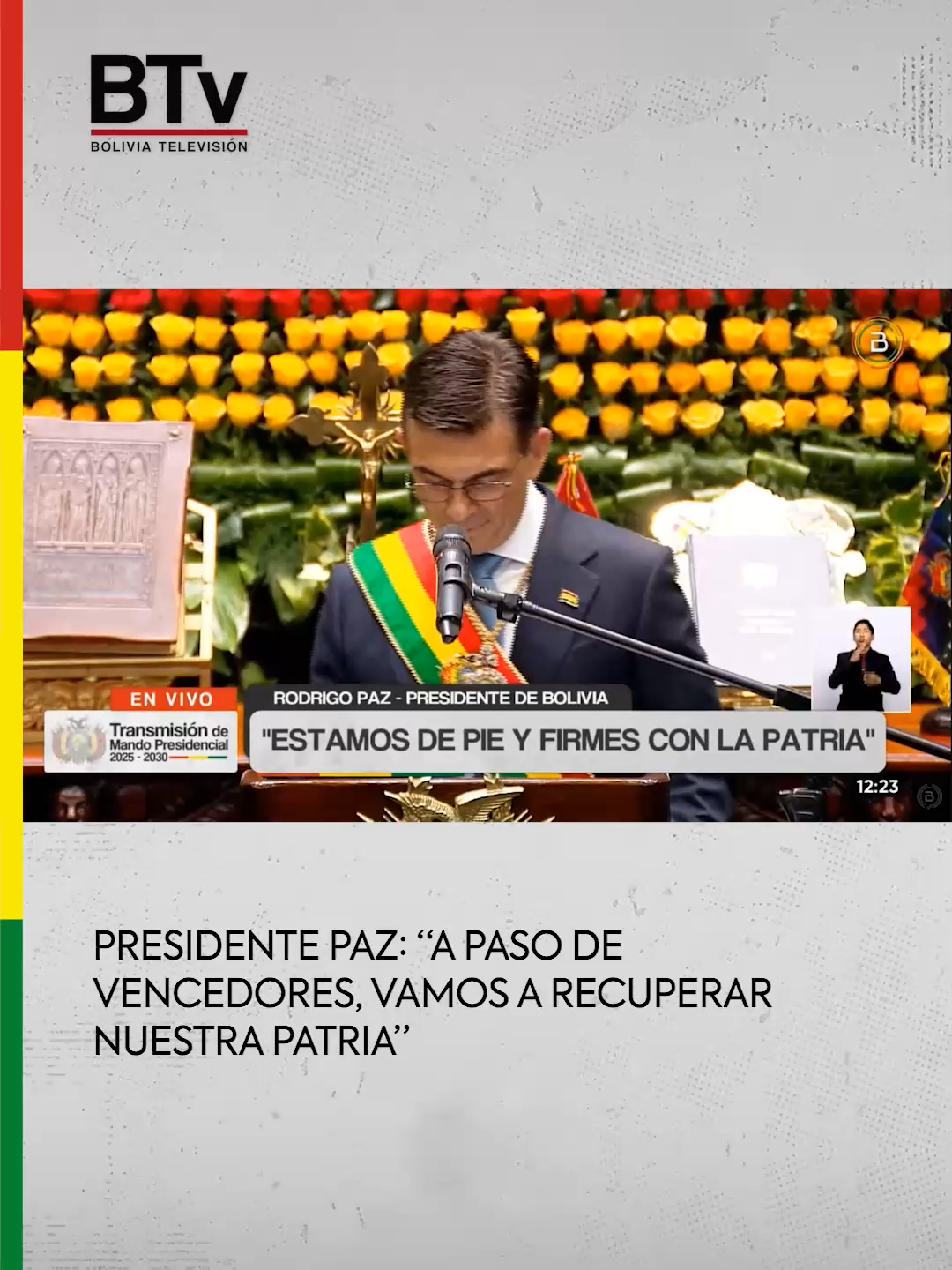 🔶 Rodrigo Paz a las familias bolivianas: “¡A paso de vendedores, vamos a recuperar nuestra patria!”. . . #BTVInforma #Bolivia #Gobierno #TransmisiónDeMando