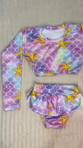 ID: ANF-ELK-RXX Biquíni Infantil Blusinha Manga Longa e Calcinha Babado com Proteção UV+50 Suplex Moda Praia ##biquine##praia##shopee##moda