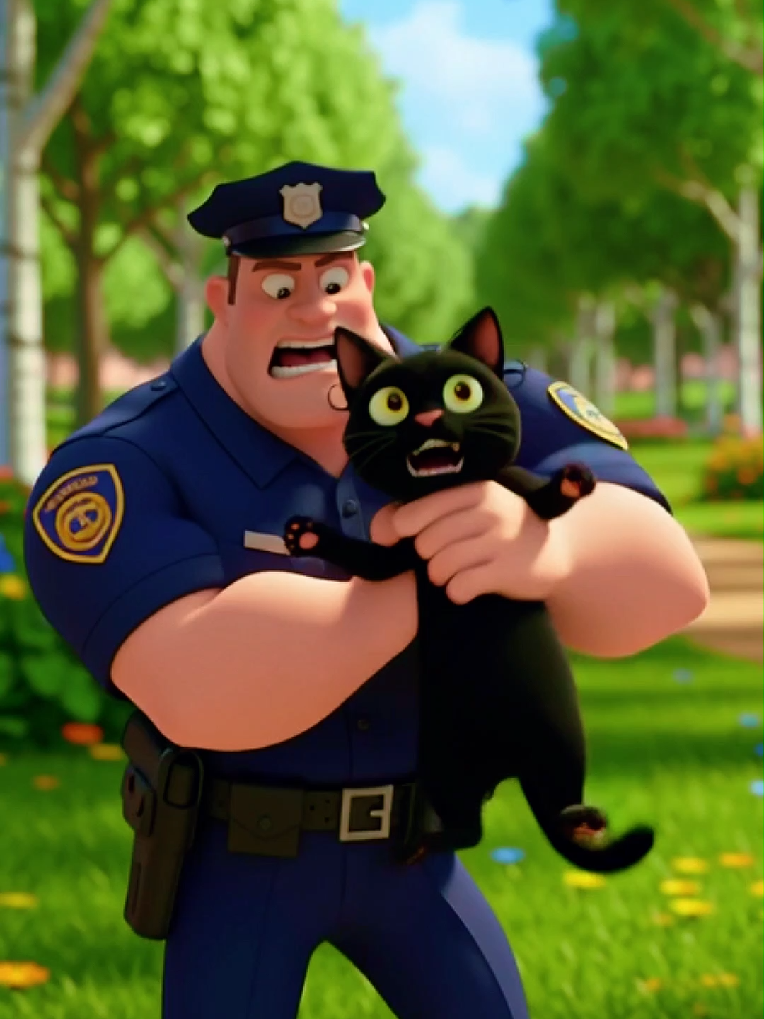 STRONG cop takes down MAD CAT 👮‍♂️💪💥 #cutepets #cutedogs #aianimation #petshorts #puppylife #puppy #frenchiepuppy #bubudogg #dogsandkids #cutecat