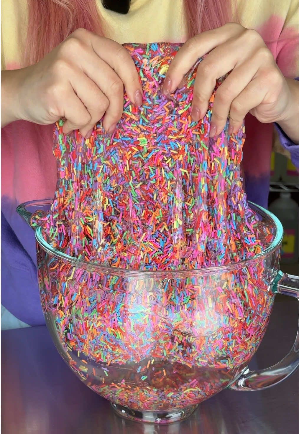 Day 2 of the sprinkle test ✨ More sprinkles, more texture, and maybe less slime? Tell us when you think it stops being slime 👇 Peachybbies.com restocks Friday at 7pm EST! ✨🎉