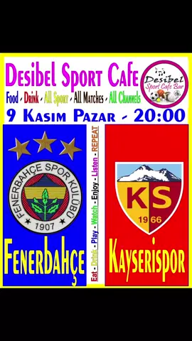 🏆⚽️ Fenerbahçe - Kayserispor ⏰️20.00  📆 9 Kasım Pazar 2025 #DesibelPub ☎ Bilgi-Rez. Tel: 0552 560 39 91  📍 Desibel SportCafe Pub/ Alanya  📺 Beinsports / Alanya Desibel Sports Cafe  📲 #Fenerbahçe #Kayserispor #SarıKanarya #SportPub       💥💥Maç hakem düdüğü çalınca,  Heyecan Desibel Sport Cafe'den içeri girince Başlar. 😉 Feyenoord  Avrupa Ligi dönüşünde evinde Kayserispor'u ağırlıyor. Dev maçta Alanya Desibel Sport Cafe'de buluşalım.  ⭐Eat🍽⭐Drink🍻⭐Play🏀🥎⚽️🏒⭐Watch📺📽⭐Repeat 📍Konuma Tıkla Takip Et Gel...  ☎️🟢Whatsapp: +90552 560 3991  📣Adres: Kızlarpınarı Mahallesi, Çağrıcı Sokak Icaria Apart Otel Yanı.. [Meteorolojinin Batı Karşısı]ALANYA - ANTALYA 𝕯𝖊𝖘𝖎𝖇𝖊𝖑 𝕻𝖚𝖇 𝕊𝕡𝕠𝕣𝕥 𝔹𝕒𝕣 & 𝕄𝕦𝕤𝕚𝕔 🅢🅟🅞🅡🅣 🅑🅐🅡  🅜🅤🅢🅘🅒 🅂🄿🄾🅁🅃 🄱🄰🅁 🄼🅄🅂🄸🄲 Eat - Drink - Play - Watch - Enjoy - Listen - REPEAT ⭐Eat🍽⭐Drink🍻⭐Play🏀🥎⚽️🏒⭐Watch📺📽⭐Repeat🔄   -бар 