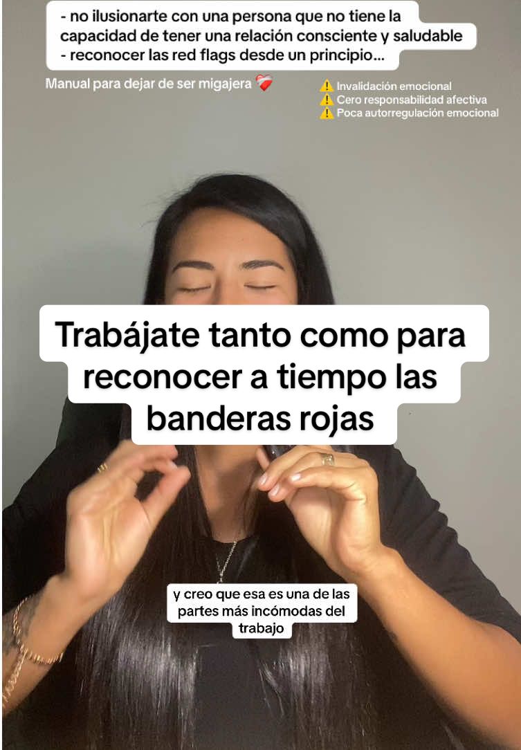 Trabájate tanto para que reconozcas a tiempo a una persona con la que no vas a poder formar una relación saludable y consciente.  Manual para dejar de ser migajera ❤️‍🩹 #migajera #redflag #parejas #bienestaremocional #amorproprio 