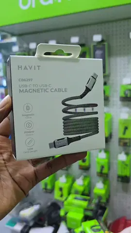 Havit 60W Magnetic USB-C to USB- C Cable. ksh 1,300/=  Magnetic Quick Connect: Easy and secure attachment without stressing your device port. 60W PD Fast Charging: Supports 20V/3A output for laptops, tablets, and smartphones. Premium Build: Aluminum alloy connectors for better heat dissipation and conductivity. Durable Nylon Braided Cable: Resists bending, fraying, and daily wear. Stable Performance: Professional-grade 4.5mm cable ensures reliable charging and data transfer. Universal Compatibility: Works with Type-C devices including MacBook, Samsung Galaxy, Huawei, Xiaomi, and more.