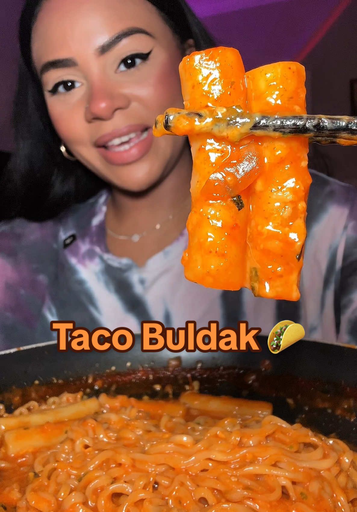 Trying the taco Buldak ramen 