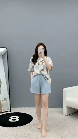 Yooyi Baju Tidur Wanita HP Piyama Lengan Pendek Celana Pendek Setelan Tidur Hotpants 004 Fit Dewasa Baju Tidur Loose Piyama Wanita