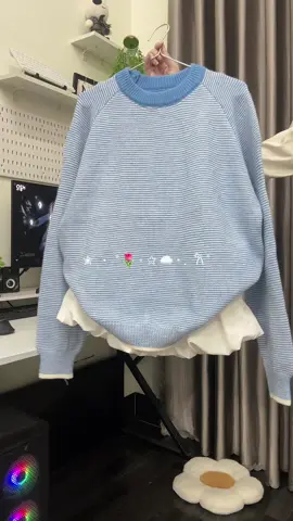 (HÀNG QC) Áo len sọc cổ tròn form rộng basic #xh 