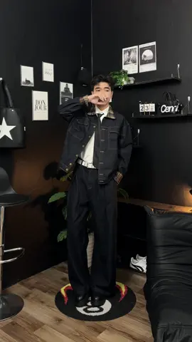 Set Raw Denim Phối Cổ Kẻ Nâu #outfit #xuhuong #aodenim #quandenim 