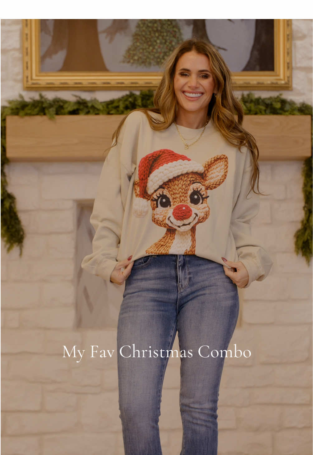 My favorite Christmas combo 🎅✨ The Red Nose Reindeer Sweatshirt + BME Non-Distressed Denim = holiday perfection! #BaileyMade #BMEdenim #ChristmasStyle #CozyAndCute #holidayfavorites 