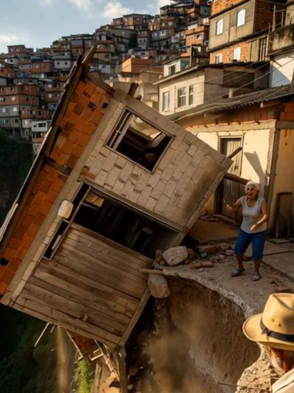 😱momento em que a casa de um casal de idosos desmorona após forte chuva em são Paulo. #noticiastiktok #faveladapenha #sora2 
