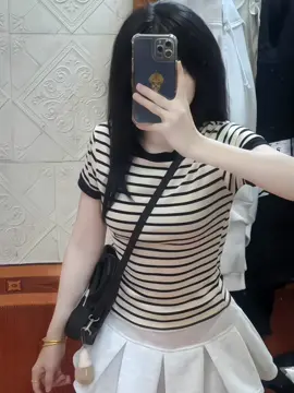 Áo thun sọc cổ tròn tay ngắn #xuhuong #aothunnu #thoitrangnu #phoidoxinh 