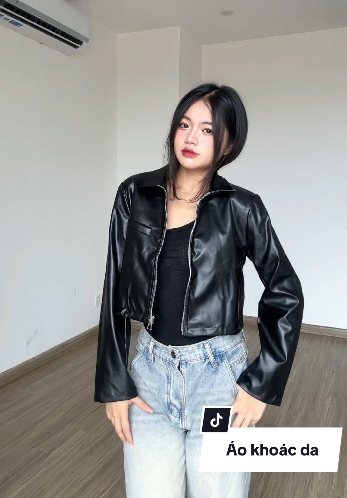 Áo khoác da cao cấp croptop dài tay chất đét #linhlipreview #aokhoacda #misoul 