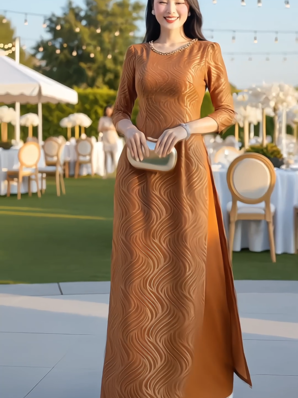 Đầm áo dài chất ren lưới đính kim tuyến 2 lớp cho chị em dễ mặc dễ làm quà nè #aodaivietnam #aodaicachtan #aodaitet #aodaitruyenthong #xuhuong 