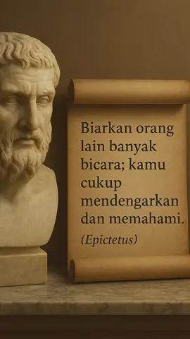 Menurut Epictetus, Diam dalam kebijaksanaan berarti memilih kata dengan hati-hati, berbicara ketika perlu, dan lebih banyak merenungkan daripada bereaksi. Karena dalam keheningan, pikiran menjadi jernih dan dari kejernihan itulah lahir kebijaksanaan sejati. #fyp  #fypシ #filsafat #stoicism #renunganhidup 
