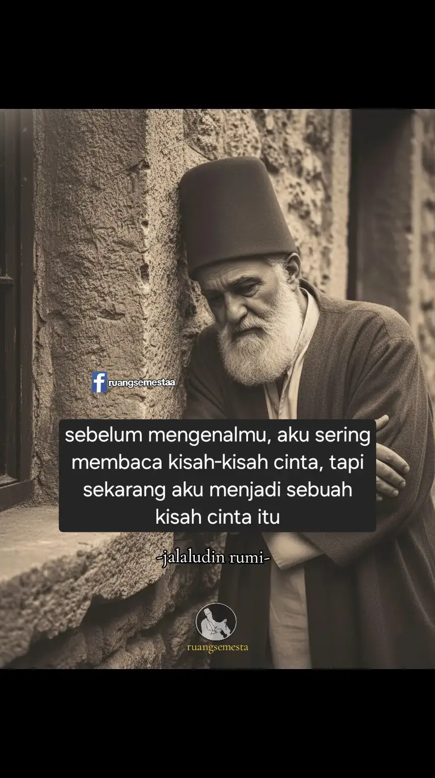 pengetahuan spiritual seringkali diawali dari buku, dari ceramah, dari kisah-kisah indah. Kita sering membaca kisah-kisah cinta para wali dan ulama tentang Makrifat (mengenal Tuhan), namun hanya berhenti di level teori. ​Kita adalah penonton setia yang mengagumi puncak, tanpa berani mendaki. ​Namun, di momen kesadaran spiritual sejati, kita dipaksa untuk terlibat. Saat hati kita benar-benar merasakan Kehadiran-Nya (mengenal-Nya), pengalaman itu menjadi milik kita sepenuhnya. ​Mari kita hentikan peran sebagai pengamat teori! Tugas kita adalah membuktikan kebenaran dalam kisah-kisah yang kita baca, dengan menjadikan hidup kita sebagai testimoni langsung dari Cinta Ilahi. Kita adalah kisah yang harus dihidupi. 🌌 #jalaludinrumi #rumi #kutipan #cintasejati #kisahcinta 