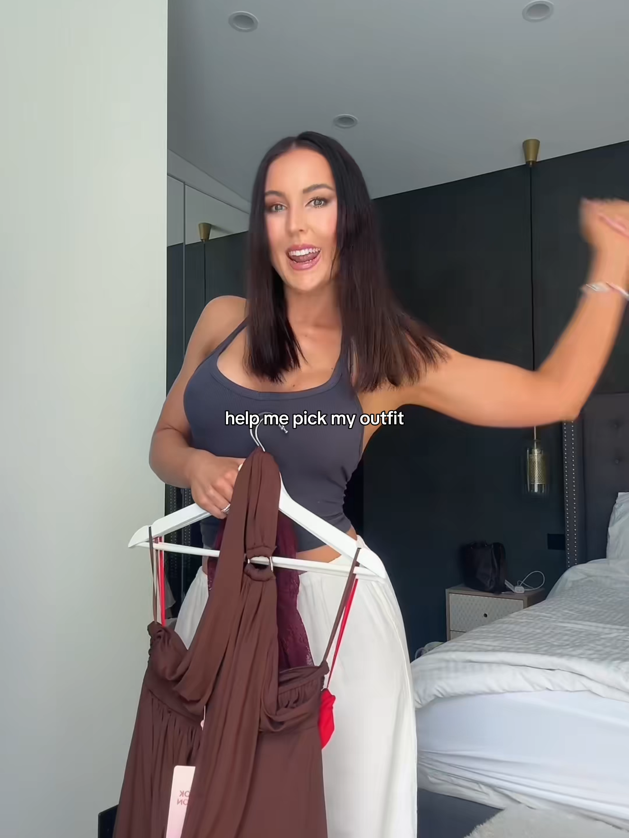 What dress should @becbresolin wear? ✨🩷 Comment 1, 2 or 3 down below 🫶🏽   ✨Sleek Statements Halter Maxi Dress Chocolate ✨Caught In A Daze Off Shoulder Bodycon Mini Dress Wine ✨Luxe Rendezvous Strapless Maxi Dress Red #hellomolly #formaldress #maxidress #datenight #minidress #outfitideas #reddress #browndress