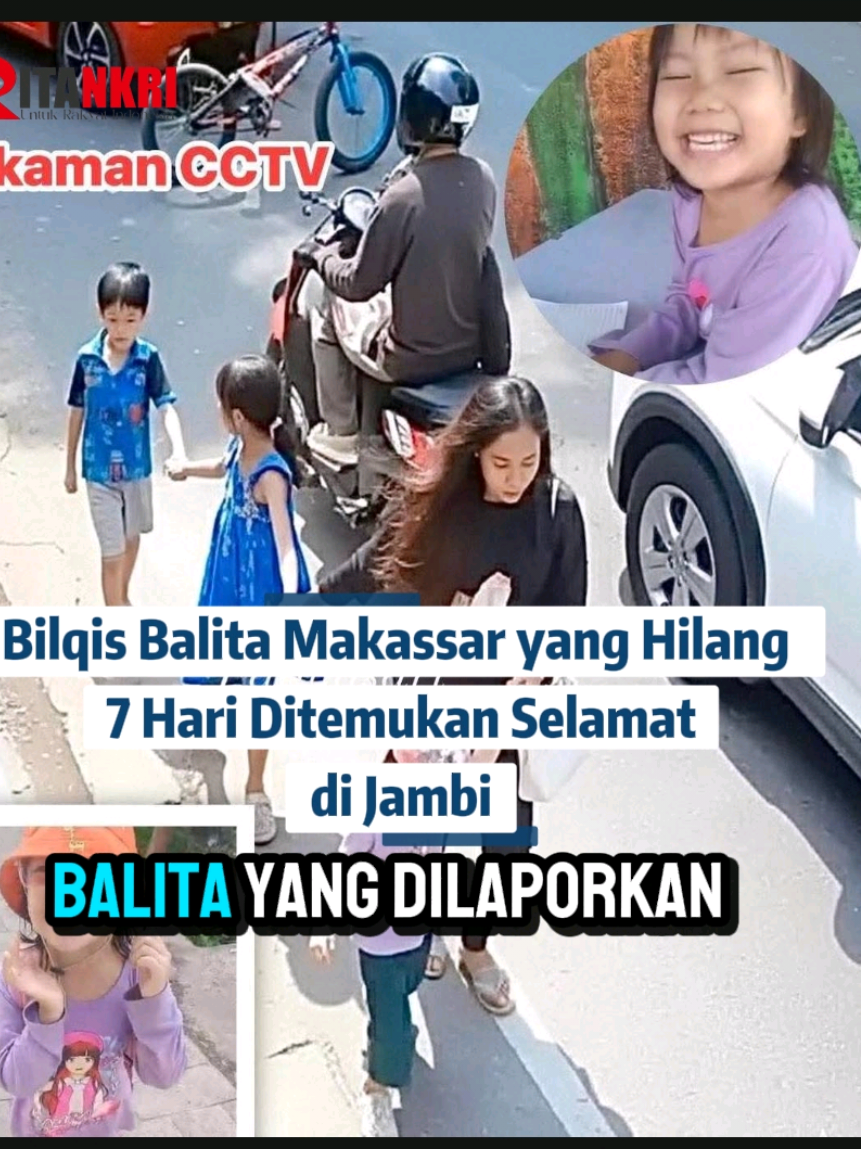 Bilqis (4), balita yang dilaporkan hilang di Taman Pakui Sayang, Makassar, sejak Minggu (2/11/2025), akhirnya ditemukan dalam kondisi selamat setelah hampir sepekan pencarian. Bilqis dilaporkan hilang saat sedang bermain di dekat ayahnya yang sedang berolahraga. Pihak keluarga menduga Bilqis menjadi korban penculikan setelah rekaman CCTV memperlihatkan seorang wanita misterius membawanya pergi bersama dua anak lain. Setelah pencarian intensif selama hampir 7 hari, Bilqis ditemukan oleh pihak kepolisian dalam kondisi sehat dan selamat di Kota Jambi, yang jaraknya ribuan kilometer dari Makassar. Polisi telah mengamankan beberapa terduga pelaku terkait kasus dugaan penculikan ini. Pihak kepolisian dari Polrestabes Makassar mengonfirmasi penemuan tersebut dan akan memberikan keterangan pers (rilis) lengkap mengenai kronologi pengungkapan kasus dan jumlah tersangka pada hari Senin (10/11) #bilqis #balitahilang #makasar #beritankri 