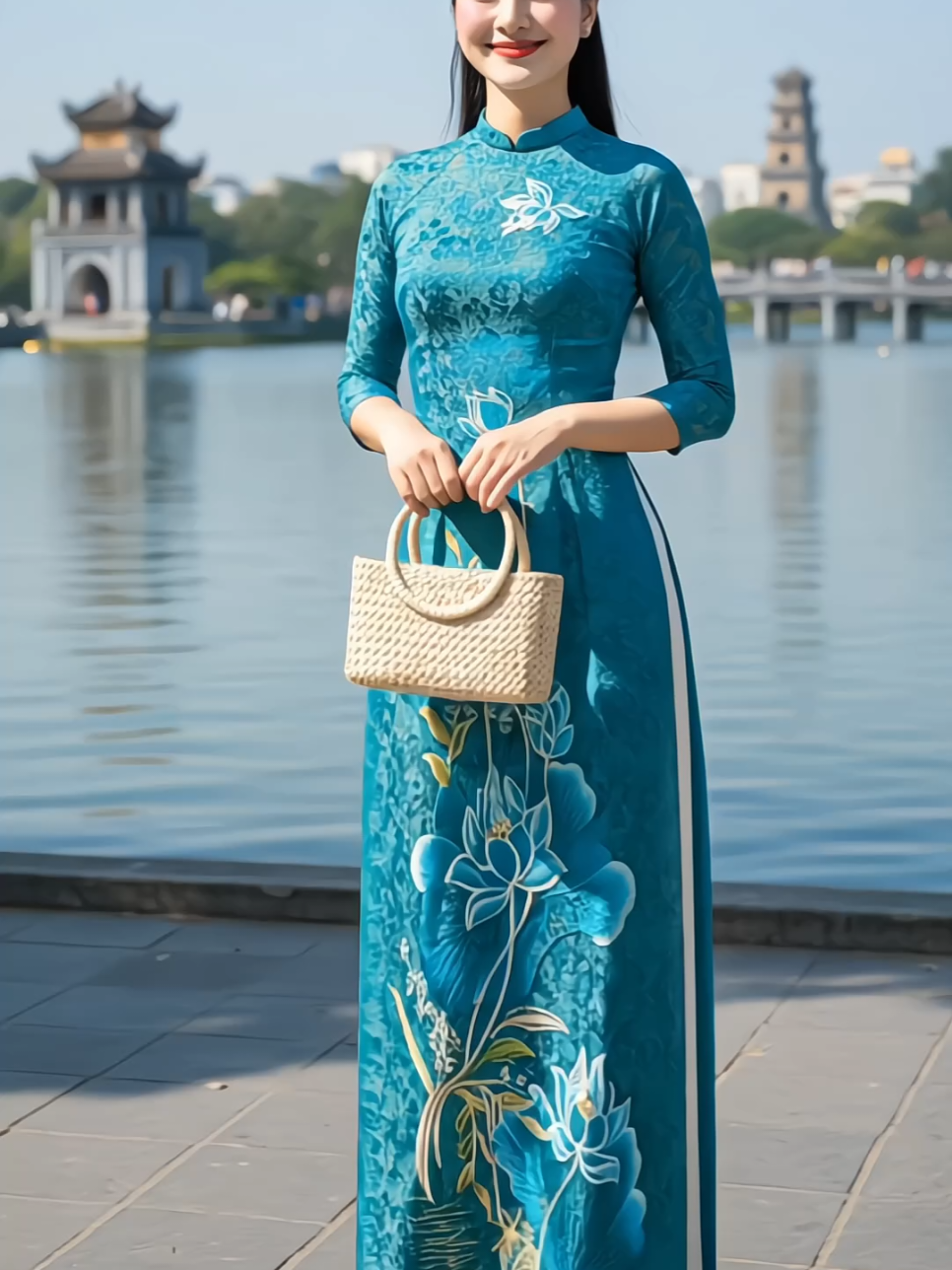 Áo dài nữ thêu trên chất liệu gấm đẹp, chất gấm co giãn nhẹ, mềm mịn và thấm mồ hôi tốt ạ #aodaivietnam #aodaicachtan #aodaitet #aodaitruyenthong #xuhuong 