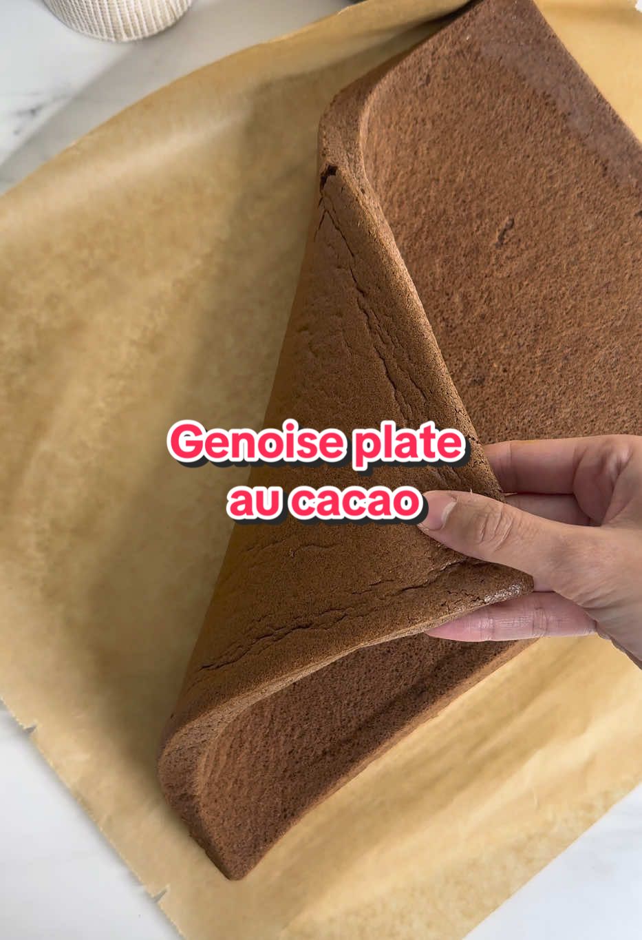 Génoise japonaise au cacao 🍫 pour toutes tes bûches et roulé, simple et rapide à faire! c’est celle qu’il te faut absolument !!  - 5 œufs  - 65g de sucre  - 55g de farine  - 25g de cacao  - 70ml de lait  - 60ml d’huile  Cuire au four, 25 à 30 min (selon le four) à 170 degrés.  *La rouler une fois qu’elle soit tiède*   #buche #buchedenoel #roulé #genoisechocolat #recettefacile 