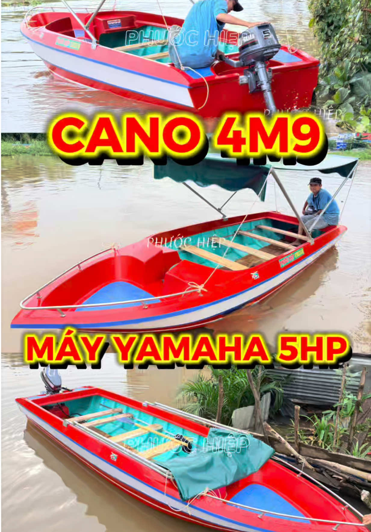Cano 4m9 Có Mái Che + Máy Yamaha 5hp #composite #xuồng #95haugiang #cano #kichcadientu 