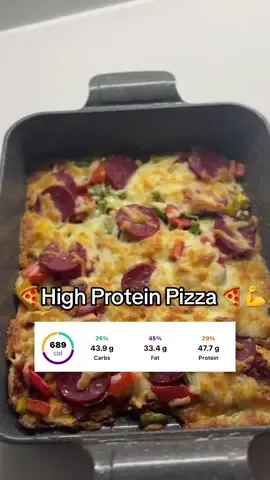 High Protein Pizza 🍕💪 Ingredients: 🥚 Egg — 2 eggs — 143 cal 🌾 Oat Flour — 50g — 202 cal 🥩 Pepperoni — 20g — 101 cal  🫑 Green Bell Pepper (chopped, 0.5 cup) — 15 cal 🫑 Red Bell Pepper (chopped, 1 cup) — 19 cal 🫑 Yellow Bell Pepper (chopped, 0.5 cup) — 20 cal 🍅 Tomato — 1 medium — ~20 cal  🧀 Shredded Light Mozzarella — Domty — 100g — 189 cal ⸻ Total: 689 calories 🔥 Protein: 47.7g 💪 #CapCut #healthyrecipes #highprotein #fyp 