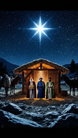 🌲Les rois mages arrivant devant l'étable de Marie et Joseph. Magie de Noël. 🌲 #noel #christmas #jesus #decembre #family