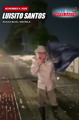 MALAKAS NA HAMPAS NG HANGIN, NARARANASAN SA ROXAS BLVD., MANILA Mahinang pagbuhos ng ulan na may dalang malalakas na hampas ng hangin dahil sa Super Typhoon #UwanPH ang nararanasan sa bahagi ng Roxas Blvd., Manila, as of 6:30 PM, Nov. 9, 2025. Nakataas na ang Signal No. 3 sa Metro Manila, base sa 5 PM bulletin ng PAGASA.| via Luisito Santos, DZBB/GMA Integrated News