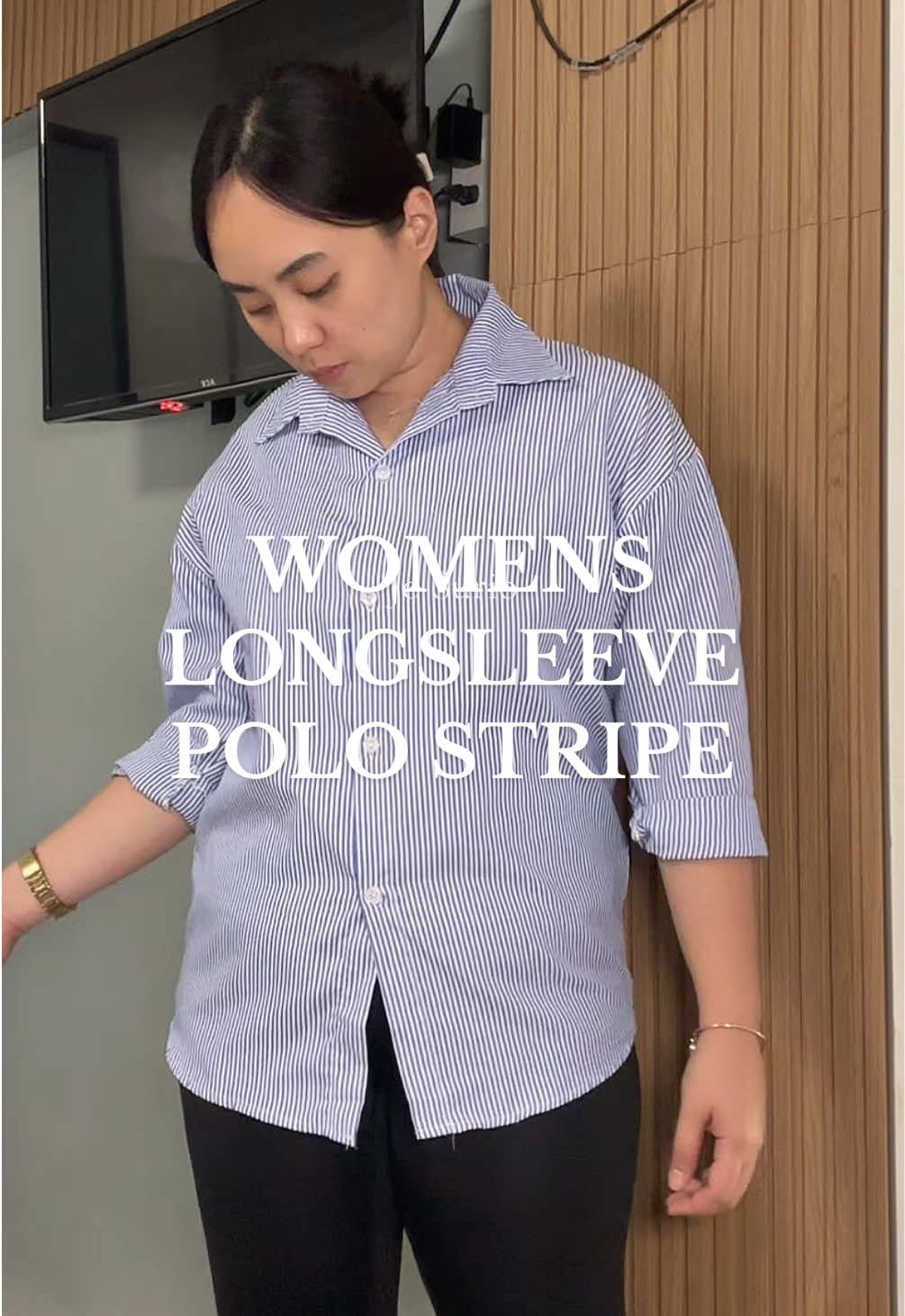 Casual striped longsleeve polo. #womenslongsleeve #stripelongsleeve #fypシ゚ #OOTD 
