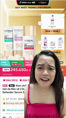 Kem chống nắng vạch đỏ thoáng mịn da Bảo vệ L'Oreal Paris UV Defender Serum 50ml SPF 50++ #mebaconuytin #Lorealparis #kemchongnang #chamsocda #xuhuong     