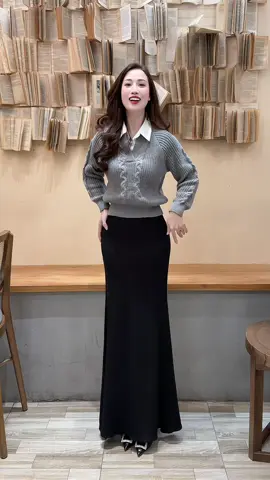 Chân váy đuôi cá dáng dài xòe 