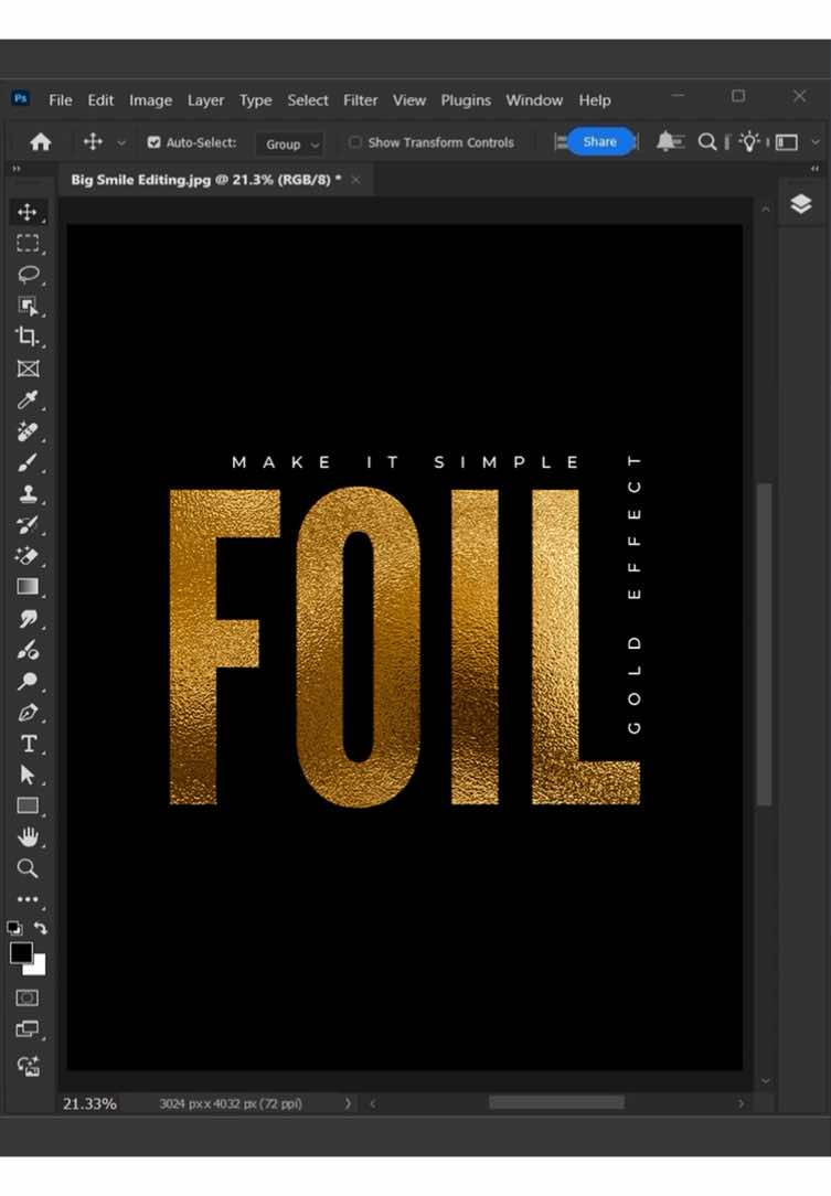 Adobe Photoshop tips to create this gold foil effect! #BigSmileEditing