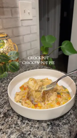 adding this to our dinner rotation!!!  #fyp #chickenpotpierecipe #crockpotrecipes #cozydinners #nc Crockpot Chicken Pot Pie Ingredients — 2 lbs boneless, skinless chicken breasts, or thighs 2 (10.5 oz) cans cream of chicken soup  1 (10.5 oz) can cream of celery soup 12 oz frozen mixed vegetables  2 teaspoons garlic powder 2 teaspoons onion powder 2 teaspoons black pepper 1 (16.3 oz) can homestyle biscuits Place chicken breasts in the crockpot and cover with seasonings, then cover chicken breast with cream of chicken soup and cream of celery soup. Spread mixed frozen vegetables over the soup.  Place lid on the crockpot and cook on low for 6 to 8 hours or on high for 4 to 6 hours, until chicken is cooked through and easily shredded. 15 to 20 minutes before serving, bake the biscuits according to the package directions. Use 2 forks to shred the chicken and stir until the chicken is covered in the gravy and vegetables.  @Crock-Pot 